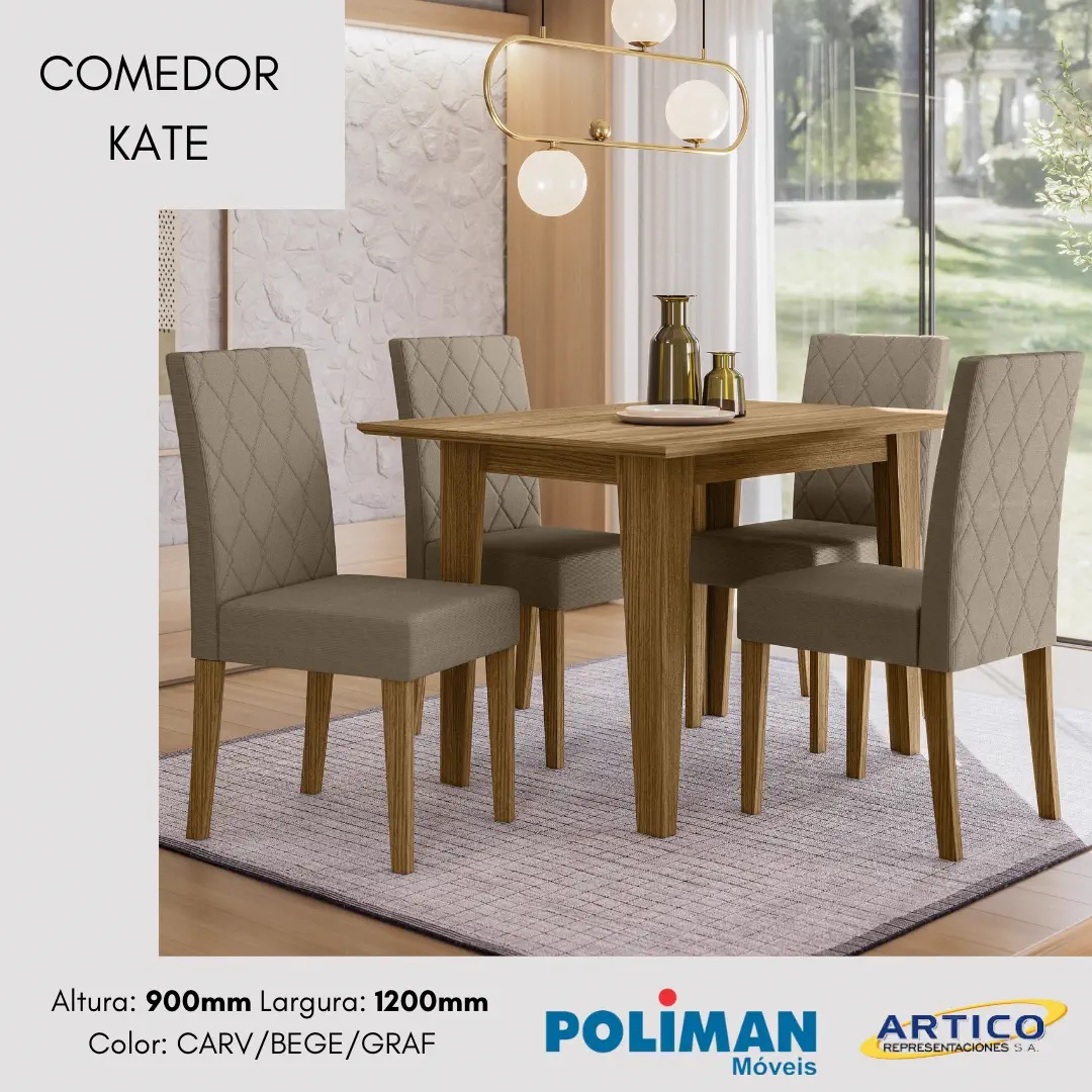 MESA COMEDOR KATE TIPO MADERA C/4 SILLAS ARTICO