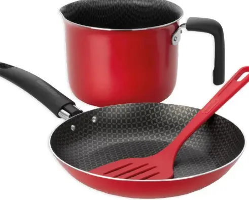 KIT MULTIFLON HERVIDORA, SARTÉN Y ESPÁTULA ROJO