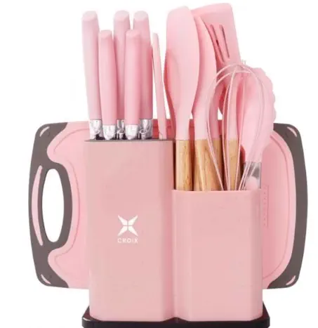 SET DE UTENSILIOS ROSA 19PC CROIX SILI+MADERA 